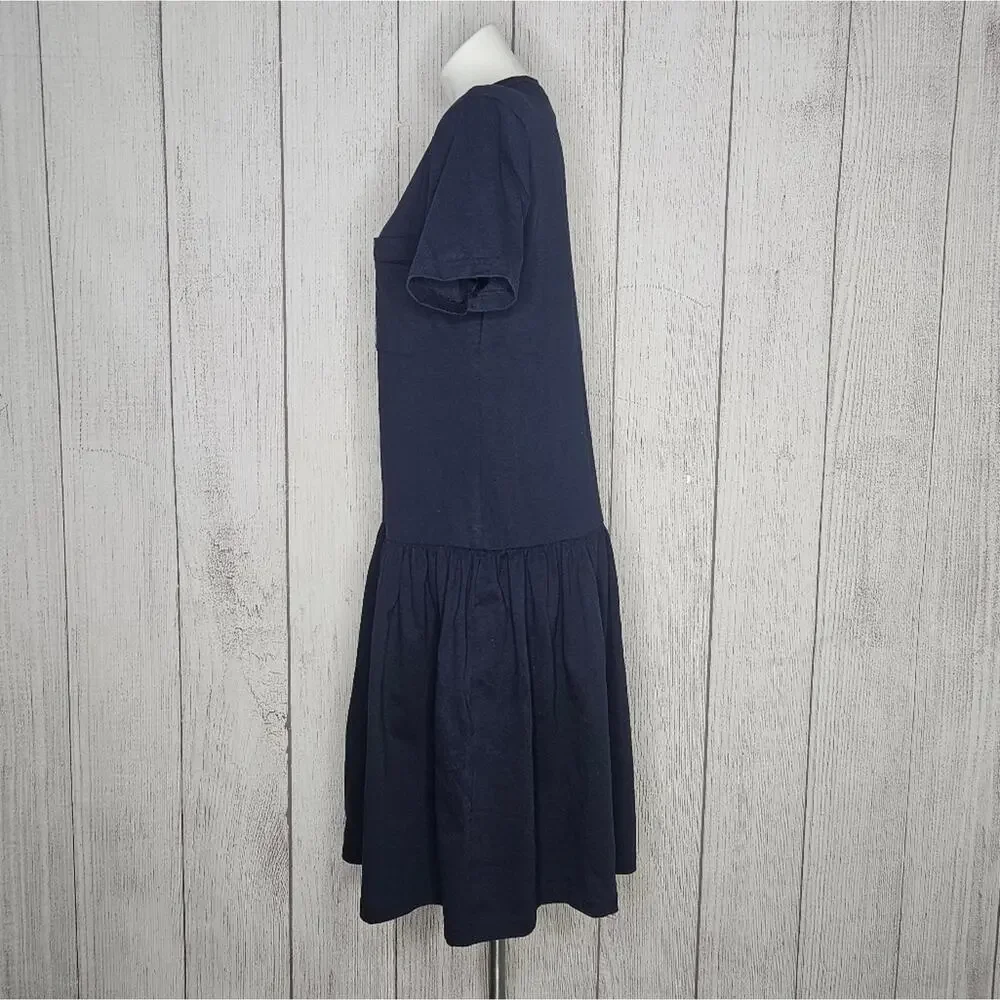 Vintage 80s 90s Drop Waist Shirt Dress with Shoulder Pads, size Medium